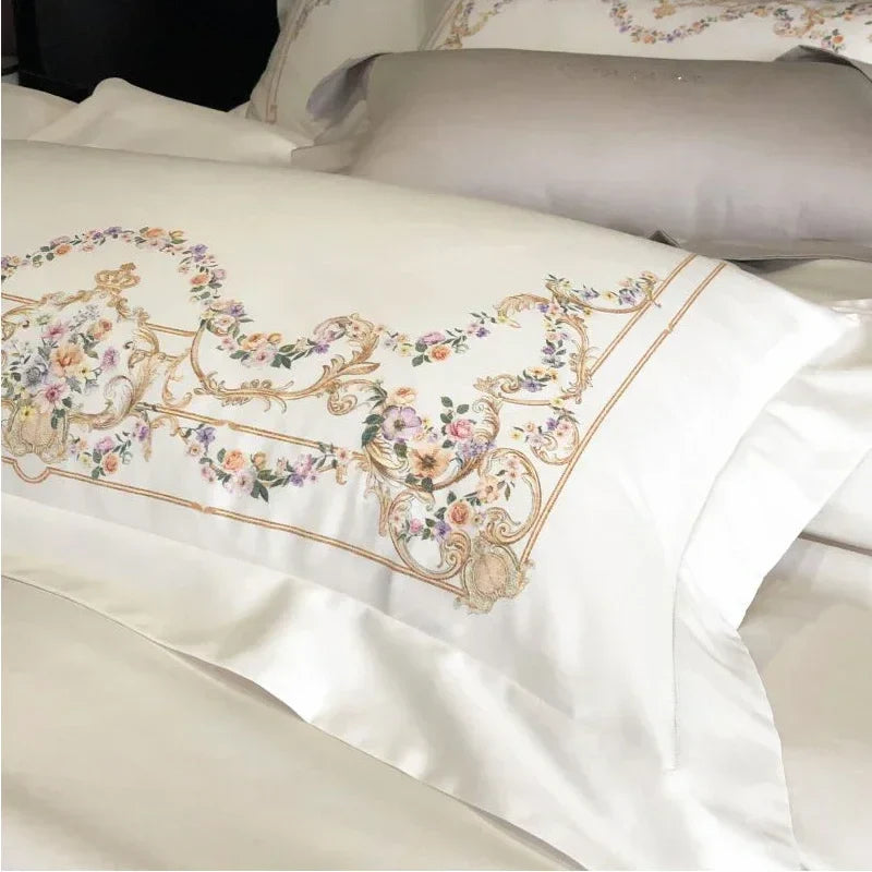 Afralia™ Egyptian Cotton Bedding Set: Queen King Ru Size Duvet Cover, Sheet, Pillowcase White
