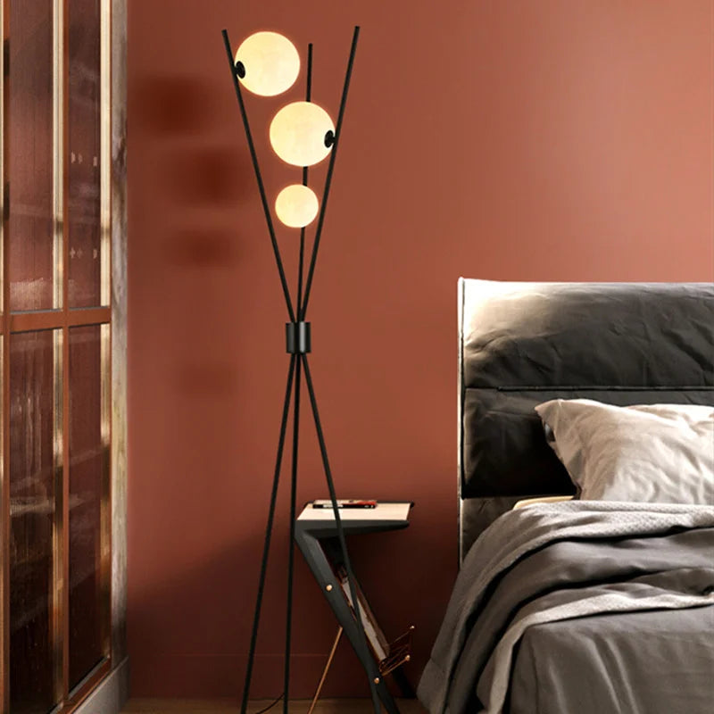 Nordic Moon LED Floor Lamp on Iron Tripod - Afralia™ Modern Living Room Bedroom Decor