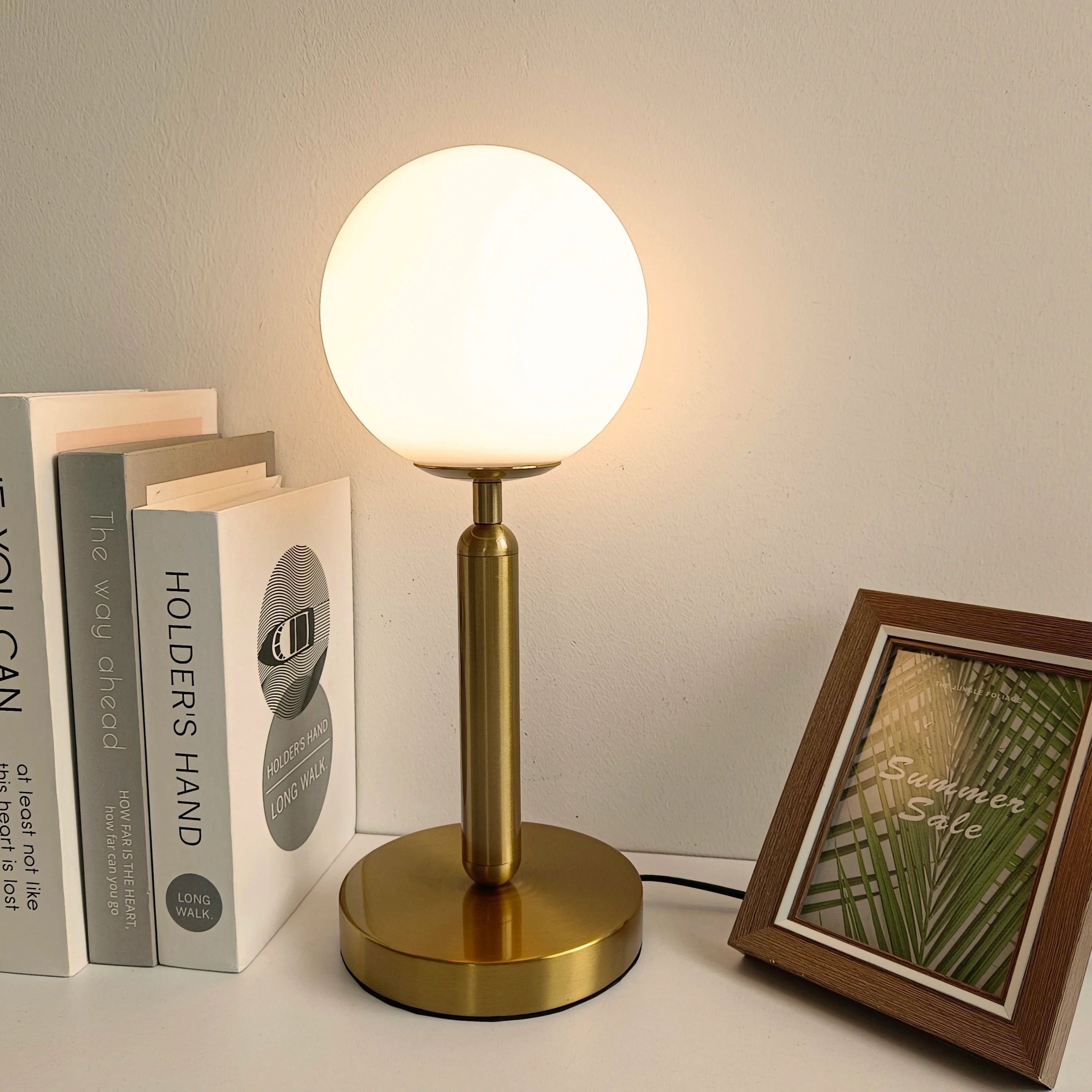 Afralia™ Nordic Brass Ring Glass Ball LED Table Lamp for Modern Living Room & Bedroom