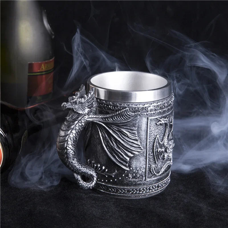 Afralia™ Skull Knight Beer Mug: Resin & Stainless Steel Tankard for Halloween, Coffee, Pub