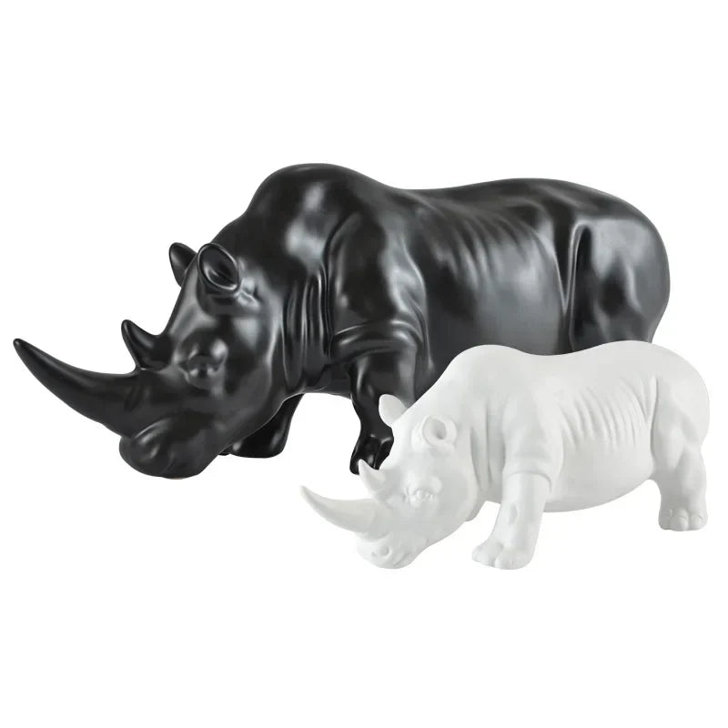 Afralia™ White Rhino Ceramic Animal Sculpture Home Decor Accent