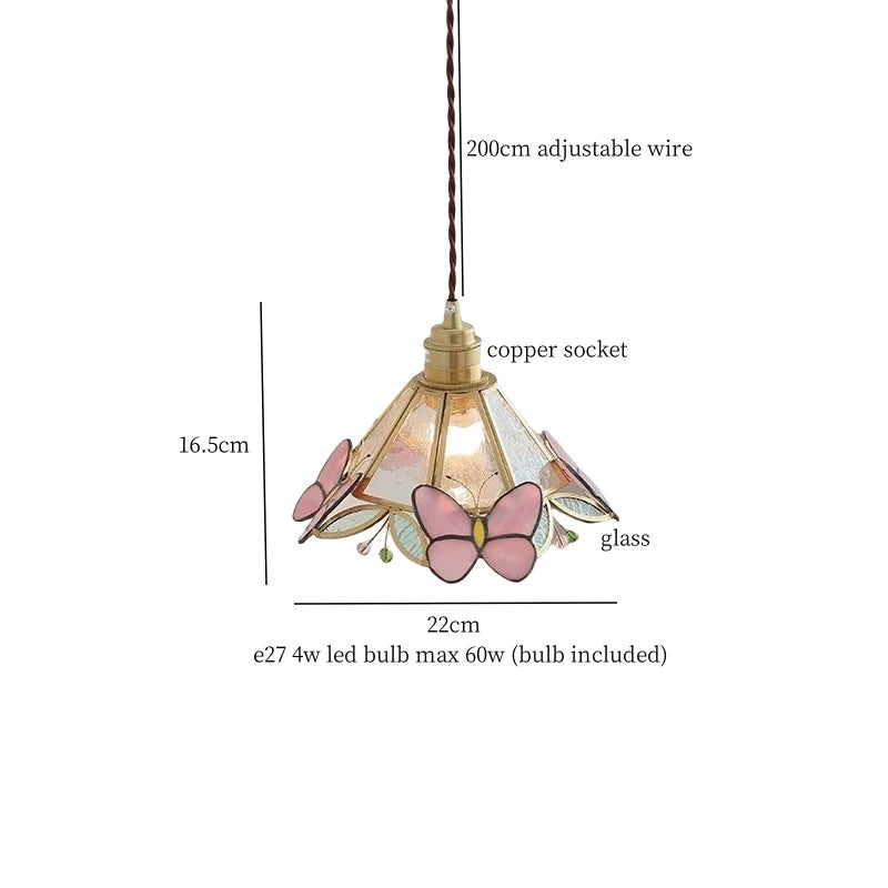 Afralia™ Tiffany Glass LED Pendant Light - Copper Vintage Hanging Lamp