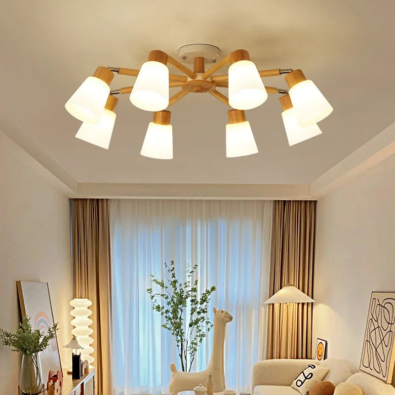 Afralia™ Nordic Wood Chandelier - Modern Living Room Ceiling Lamp with LED Bulb