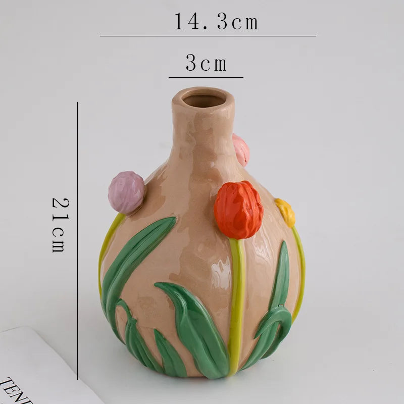 Afralia™ Ceramic Tulip Vase: Handmade Vintage 3D Flower Arrangement Home Decor