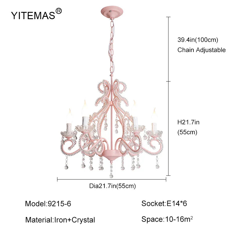 Afralia™ Pink Crystal Chandelier for Daughter's Room, Princess Style H
