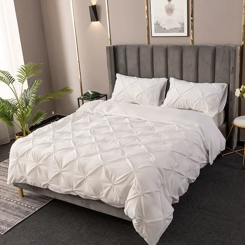 Luxury 3D Pinch Pleated Bedding Set by Afralia™ - Soft Single Double Duvet Cover