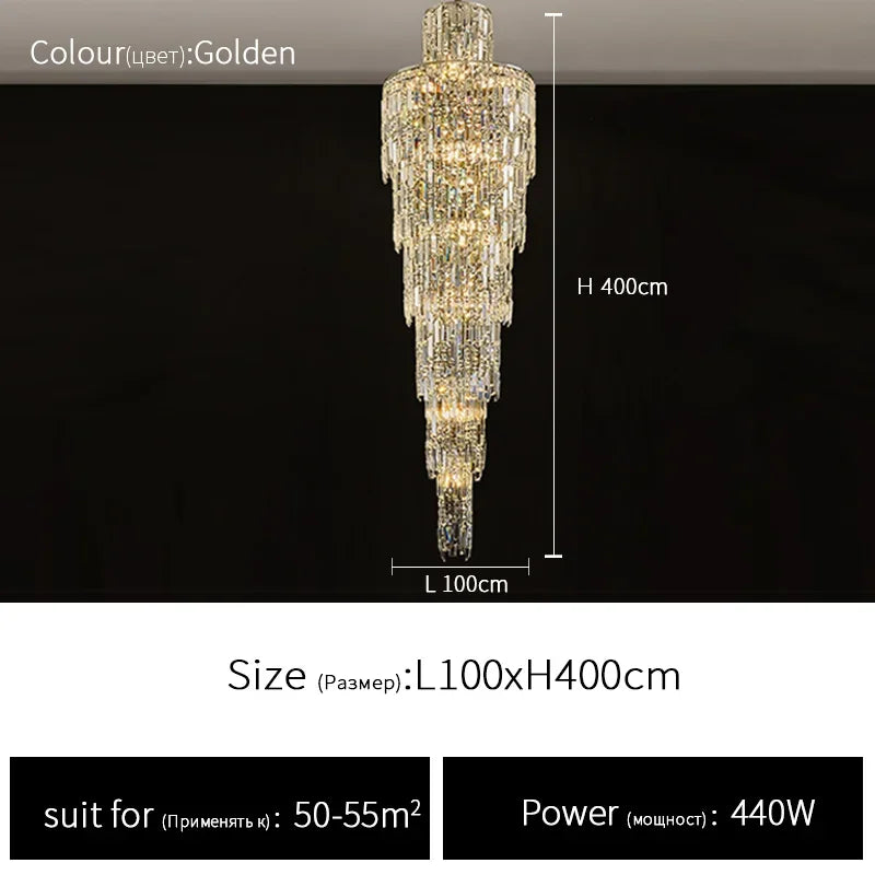 Afralia™ Luxury Crystal Chandelier for Villa Living Room, Hotel Hall, Duplex Floor, Rotating Staircase