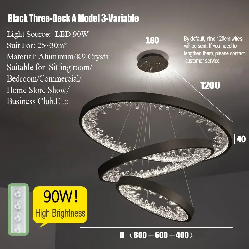 Afralia™ Luxury Crystal Circle Rings Ceiling Chandelier for Living Room and Bedroom