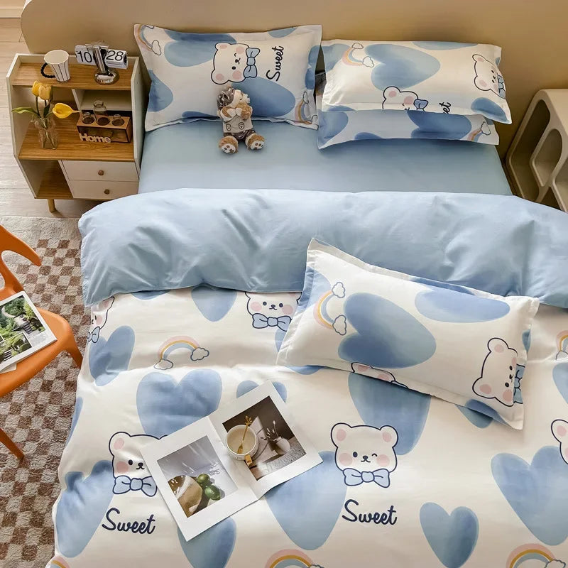 Afralia™ Twill Fabric Bed Sheet Set: Double-Sided Color Blocking, Flower Print Quilt Cover