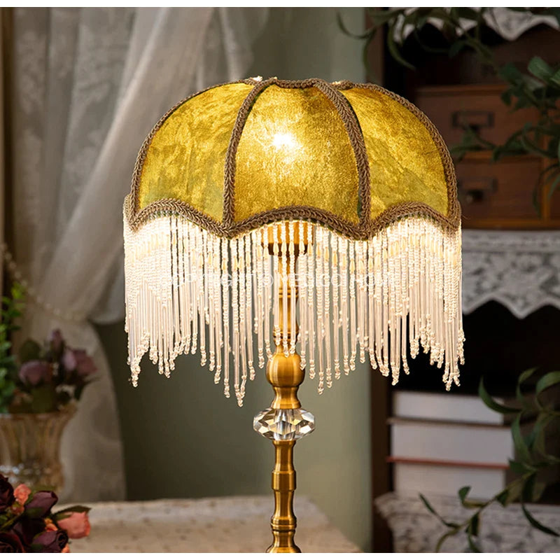 Afralia™ Green Velvet Tasseling Lampshade for Luxury Nightstand Lamp