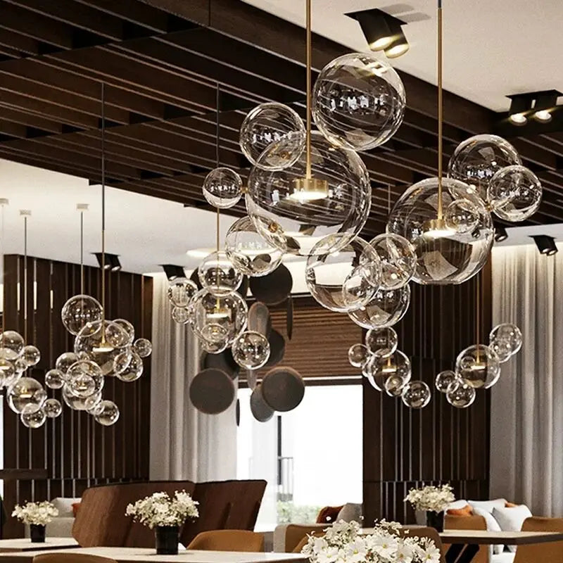 Afralia™ Bubble Ball Pendant Light: Golden Iron Glass Lamp for Kitchen Island, LED Fixtures