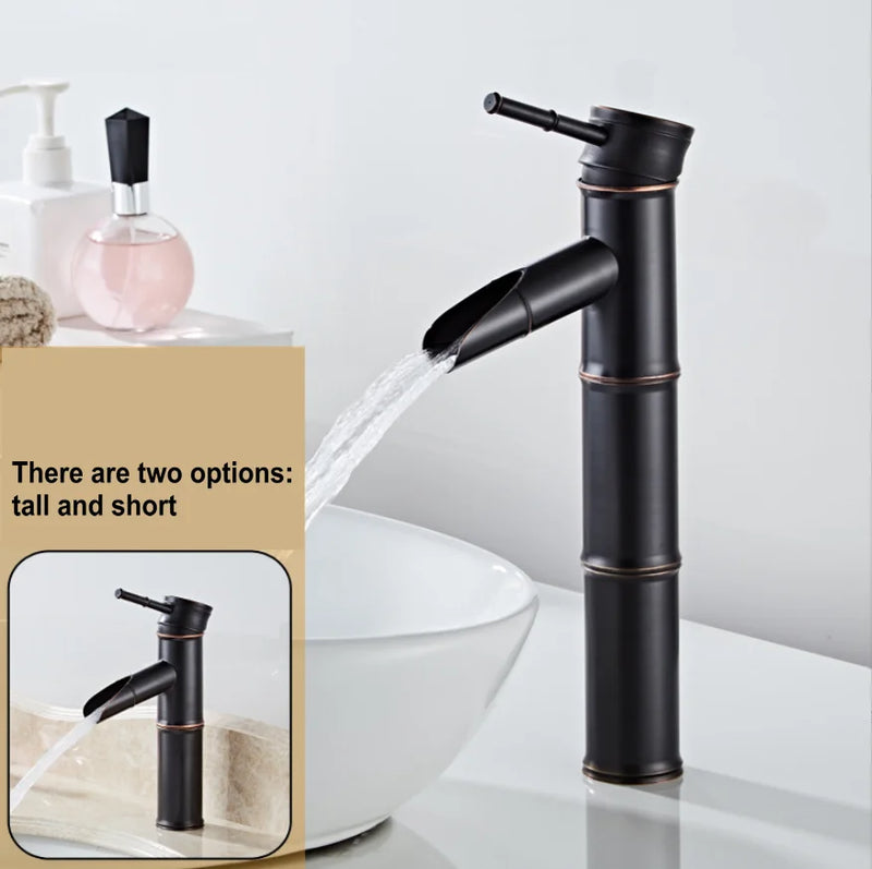 Afralia™ Black Bamboo Vintage Bathroom Faucet : Hot Cold Mixer Tap Wash Basin Sink