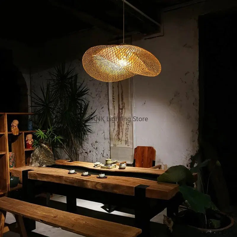 Afralia™ Bamboo Wave Shade Pendant Lamp for Indoor Lighting