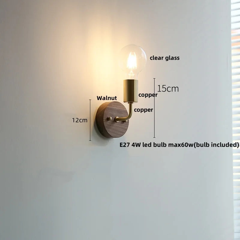 Afralia™ Walnut Wood LED Wall Lights Bedroom Modern Wall Lamp Fixtures