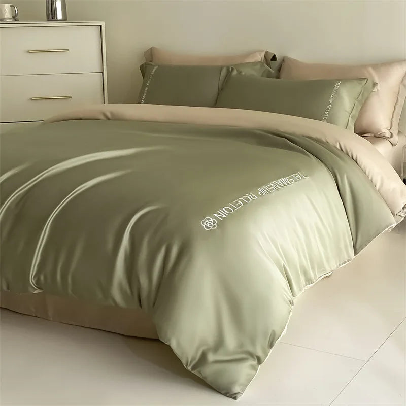 Afralia™ Cotton Solid Color Bedding Set, Premium Quality Embroidery Quilt Cover, Single Bed.