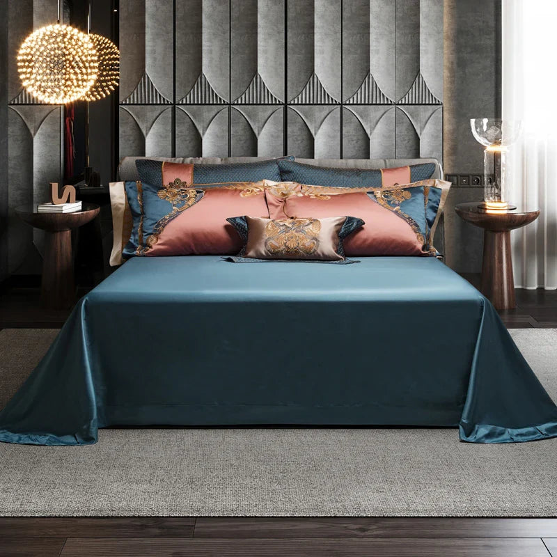 Afralia™ Luxe Gold Embroidery Palace Style Bedding Set - Duvet, Sheet, Pillowcases