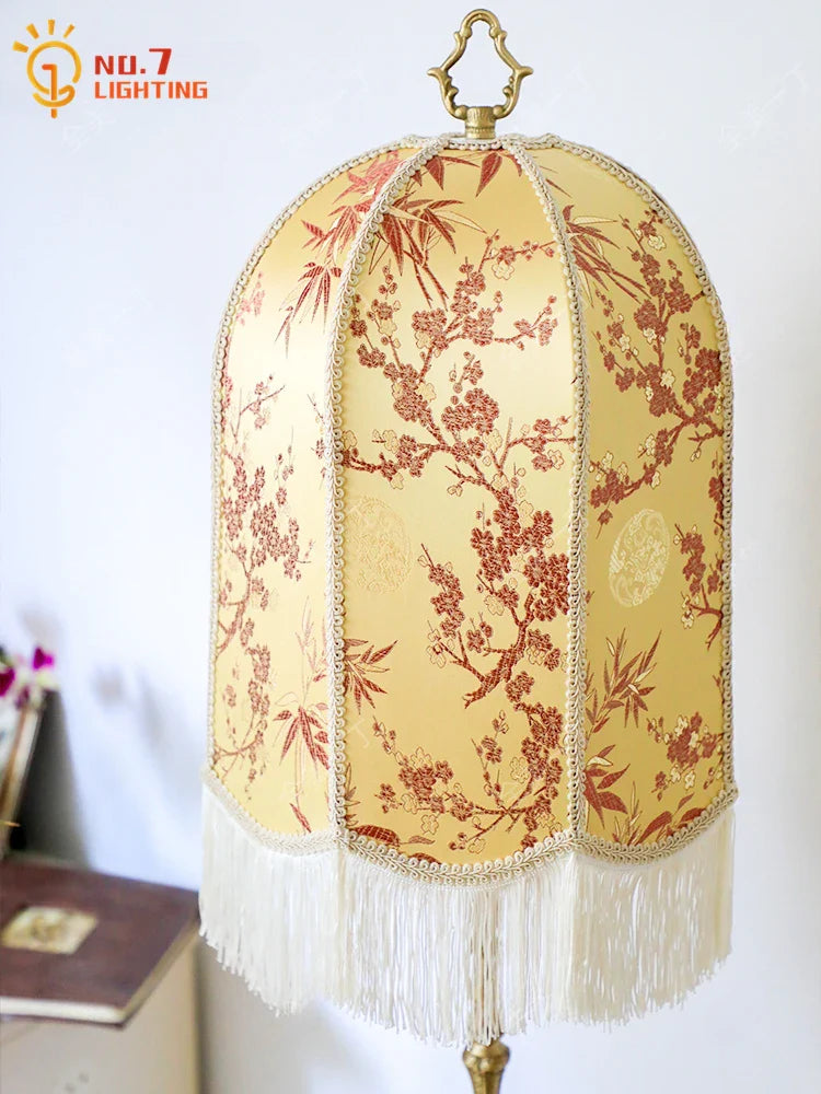 Afralia™ Vintage Lantern Floor Lamp LED E27 Fabric Art Stand Lights