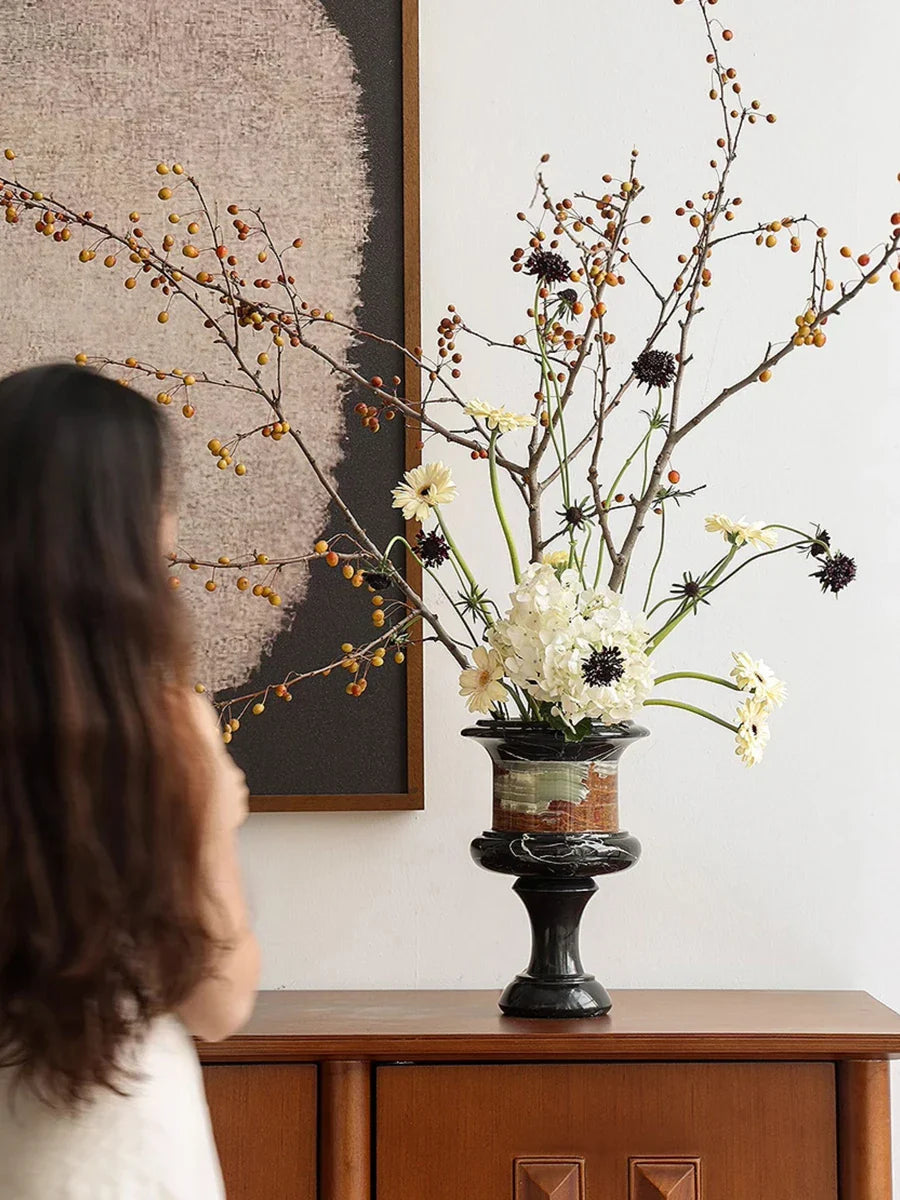 Afralia™ Vintage Marble Flower Vase Home Decor for Living Room & Dining Table