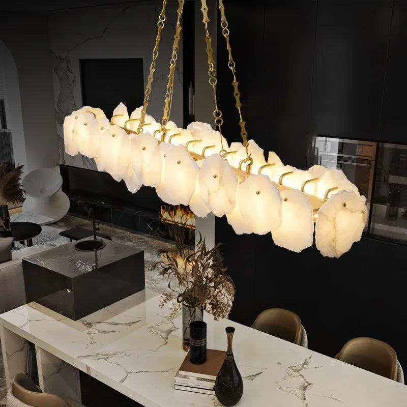 Afralia™ White Marble Copper Pendant Light Modern Chandelier for Dining Room