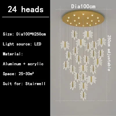 Afralia™ Maple Leaf Staircase Pendant Chandelier - Luxury Home Decor Fixtures