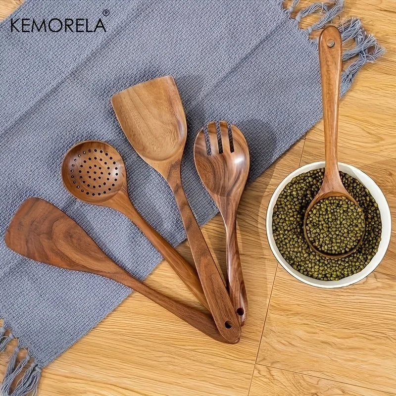 Afralia™ 5-Piece Natural Wooden Tableware Set | Kitchen Cookware Utensils