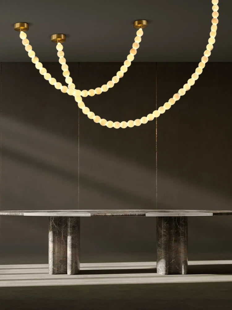 Afralia™ Alabaster Marble Gold LED Chandelier for Staircase-Foyer Decor