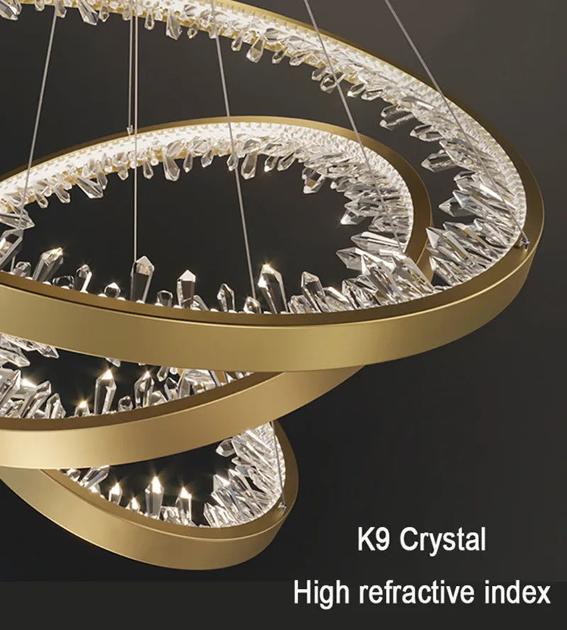 Afralia™ Crystal Led Chandelier: Modern Luxury K9 Ring Dimmable Circle Hanging Lamp - Bedroom Living Dining Room Lighting