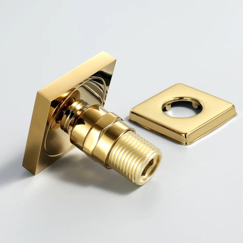 Afralia™ Square Gold Brass Shower Jets G1/2 Connector Bathroom Faucet Kit