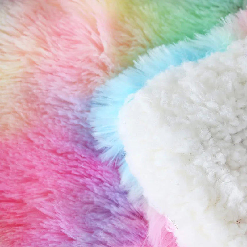 Afralia™ Rainbow Faux Fur Throw Cozy Blanket -Soft Plush All Seasons Sofa Cover