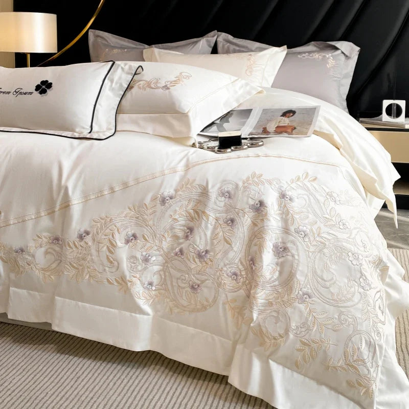 Afralia™ Luxury Embroidery Wedding Cotton Bedding Set