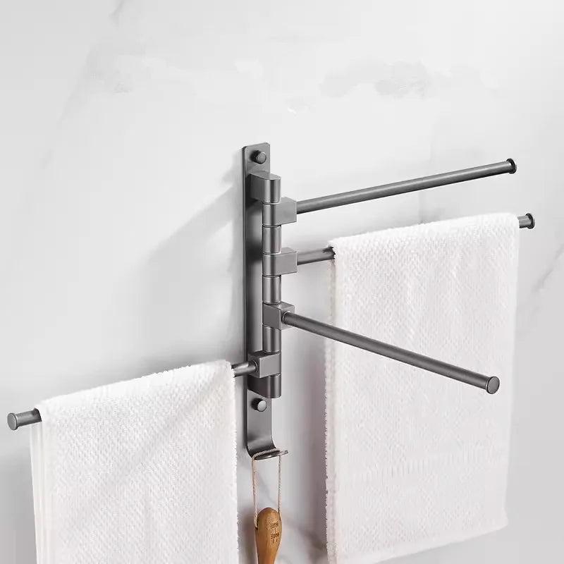 Afralia™ Swivel Towel Hanger Brushed Gold Gray Towel Bar Wall Mounted Foldable Bathroom Towel Rail