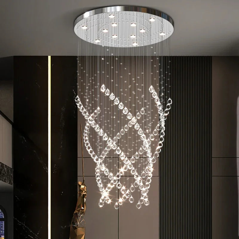 Afralia™ Luxury Crystal Chandelier for High Ceilings: Modern Chrome Pendant Lamp