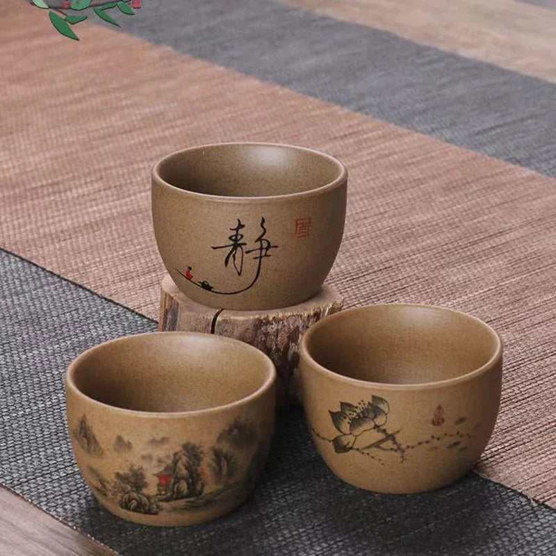 Afralia™ Hand-painted Ceramic Tea Cup Set for Puer Tea, Japanese and Chinese Style