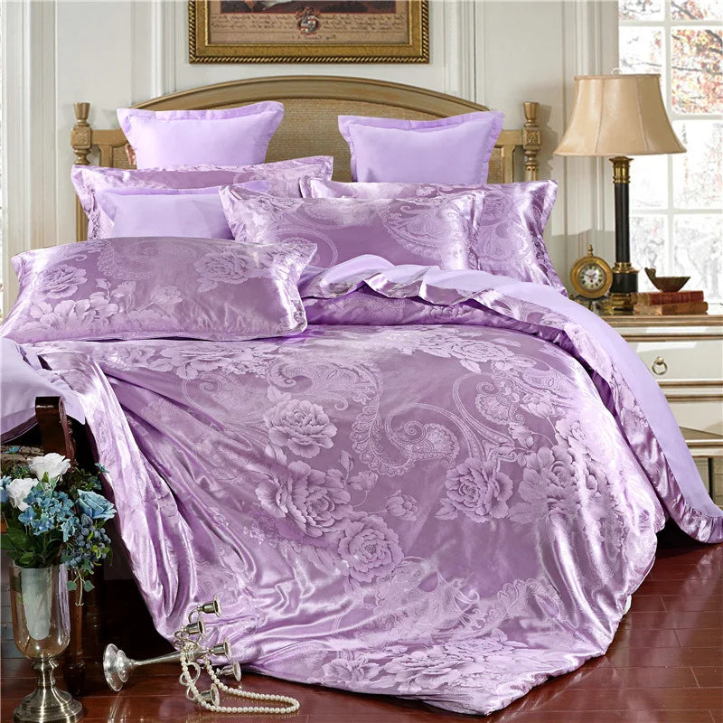 Afralia™ Satin Jacquard Summer Bedding Set - Solid Color Double Bed Duvet Kit