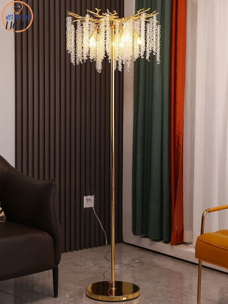 Afralia™ Crystal Gold LED Floor Lamp: Nordic Luxury for Living Room & Bedroom