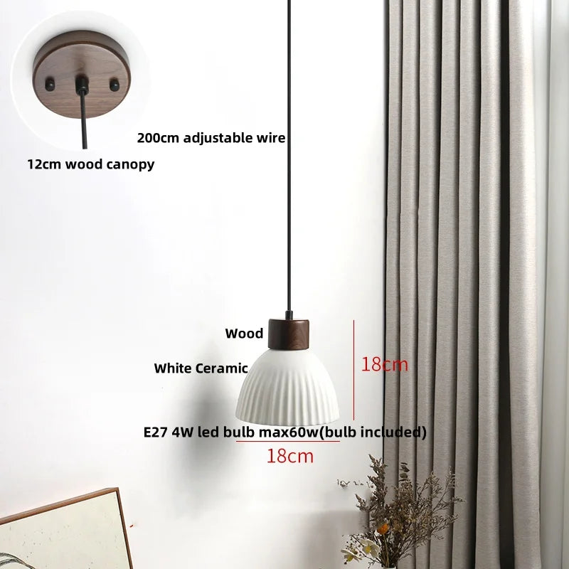 Afralia™ Ceramic LED Pendant Light Fixture Minimalist Wood Decor Hanging Lamp