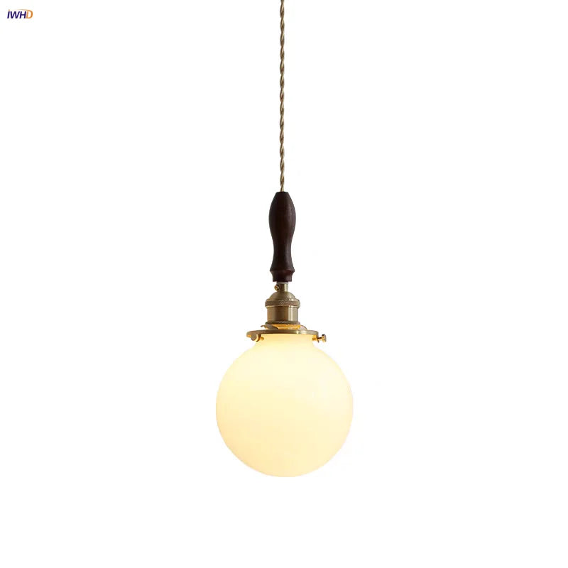Afralia™ Glabe LED Pendant Lamp Walnut Wood Copper Modern Hanging Light Fixture