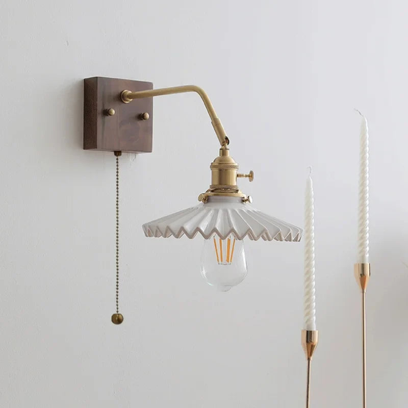 Afralia™ Ceramic LED Wall Sconce Pull Chain Switch Mirror Light Fixtures