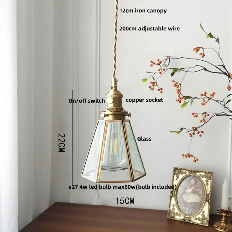 Afralia™ Walnut Wood LED Pendant Light Fixture Hand Stitched Glass Hang Lamp