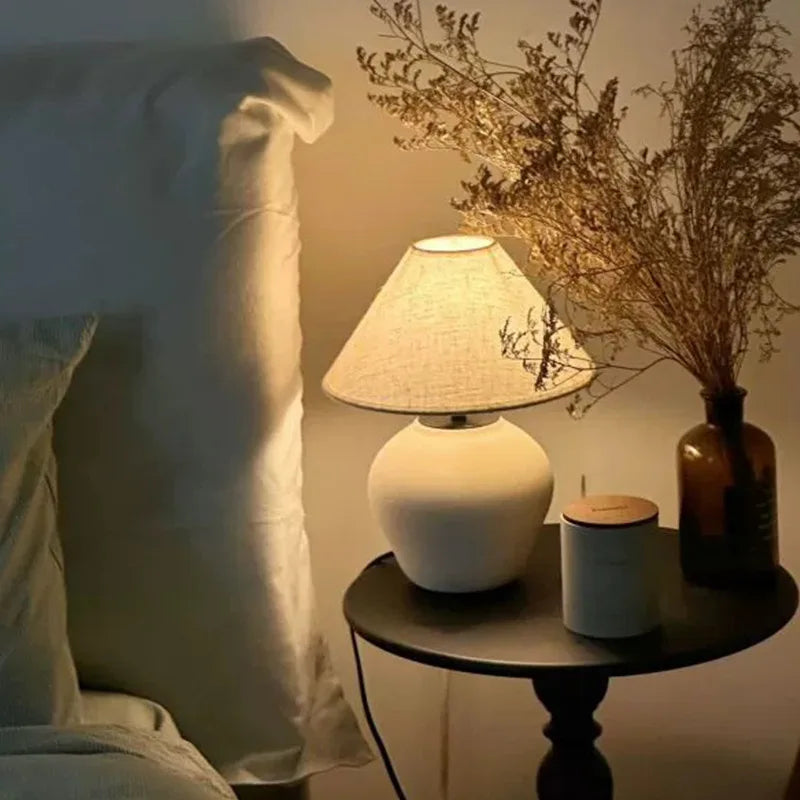 Afralia™ Terracotta Ceramic Table Lamp: Japanese Inspired Decor for Living Room & Bedroom