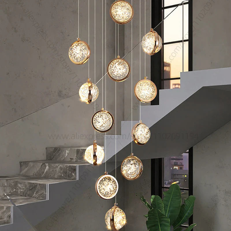 Afralia™ Crystal Ball Chandelier: Modern Loft & Staircase Hanging Light for Home, Hotel & Mall