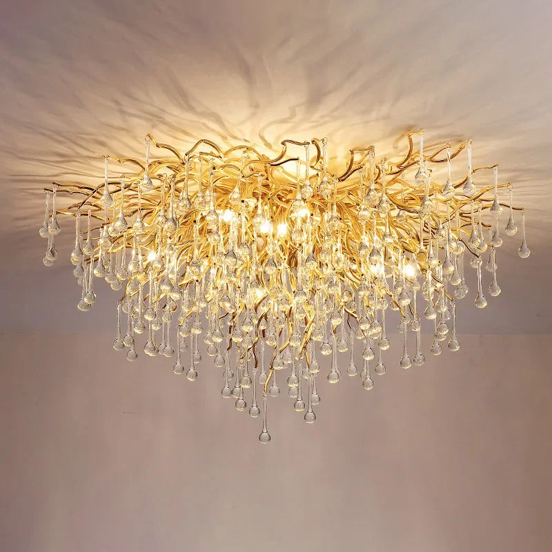 Afralia™ Golden Chandelier Modern Luxury LED Glossy Ceiling Lamp