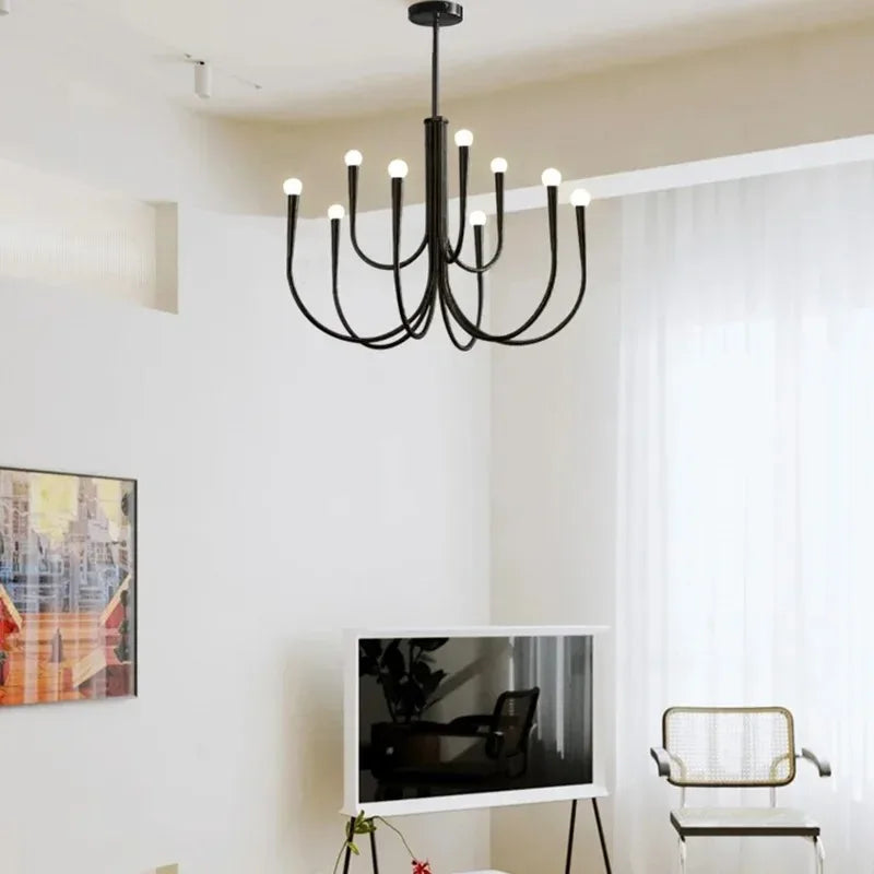 Afralia™ French Style Black Pendant Light Luxury Led Chandelier Room Decor