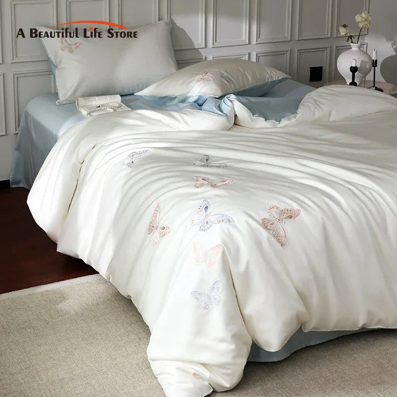 Afralia™ Butterfly Embroidery Lyocell Cotton Bedding Set, Silky Soft Cool Feeling Sheets