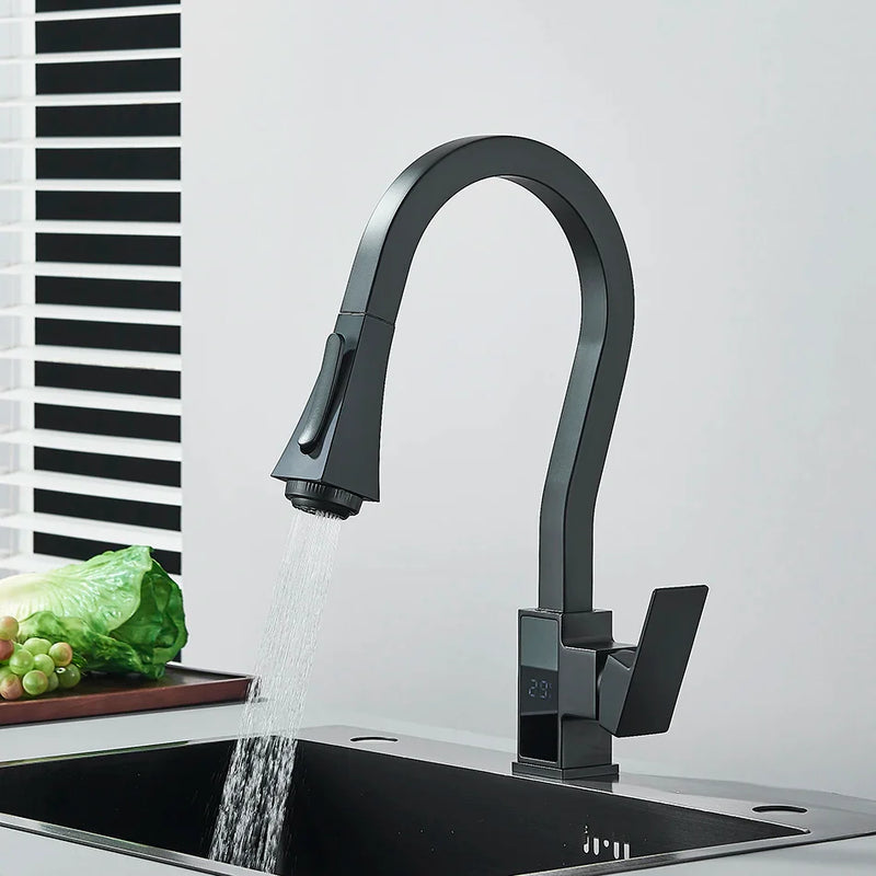 Afralia™ Smart Display Kitchen Faucet Pull Out Sprayer Sink Tap Hot Cold Mixer