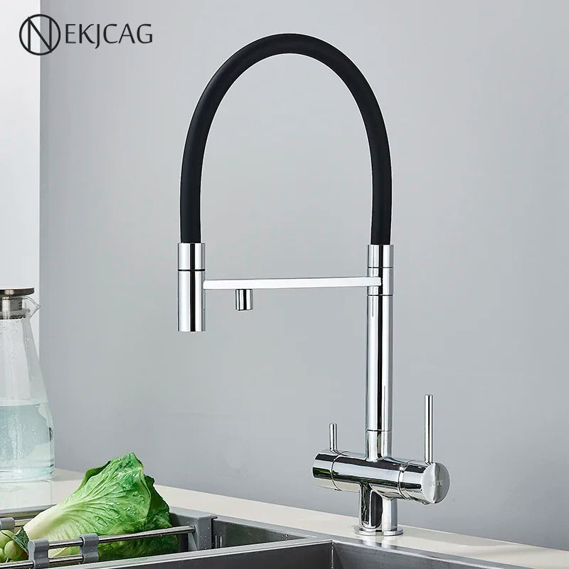 Afralia™ Chrome Water Filter Kitchen Faucet Rotatable Cold Hot Mixer Pure Drinking Water Tap