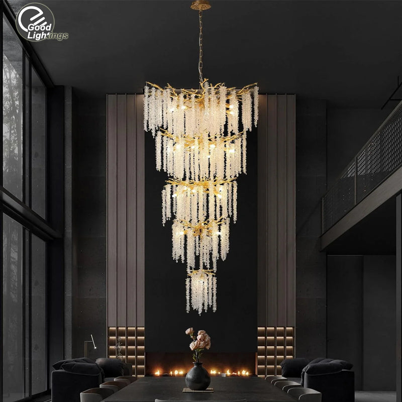 Afralia™ Exquisite Crystal Chandelier Light for Living Room with Tassel Detail