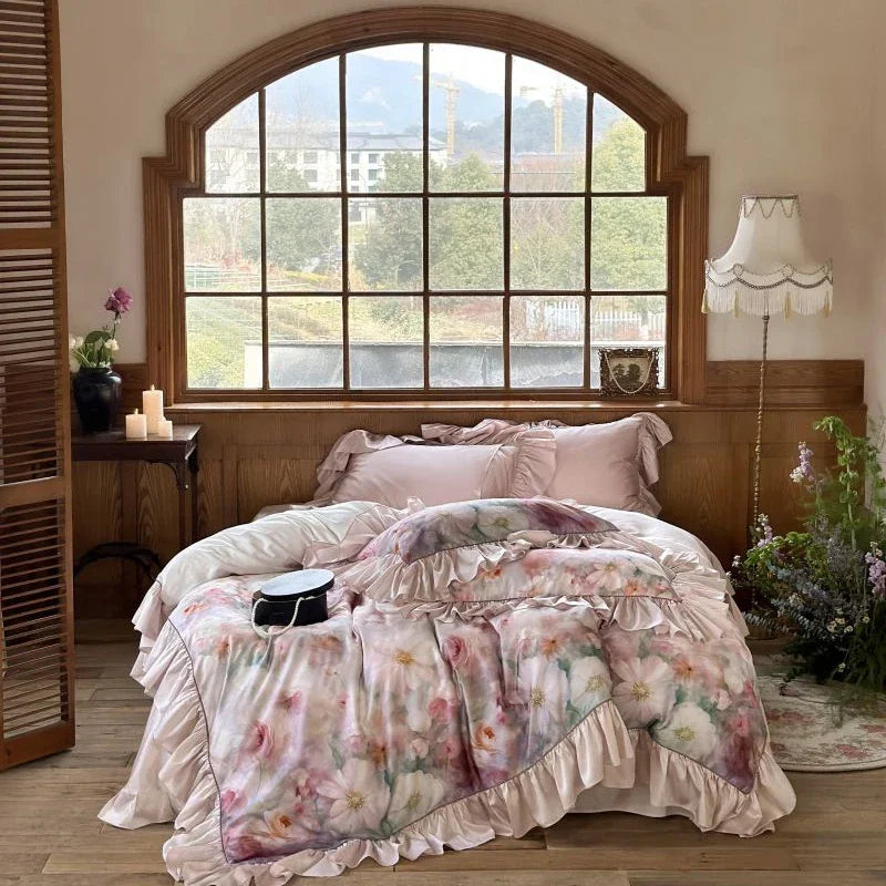 Afralia™ Princess Print Duvet Cover Set Pink Bedding Collection