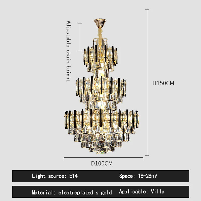 Afralia™ Crystal Loft Chandelier: Modern Luxury Pendant Light for Living Room or Hotel Lobby