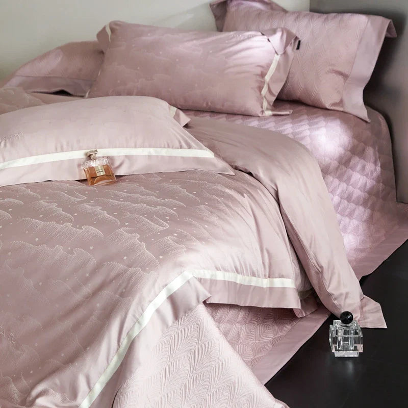 Afralia™ Luxe Egyptian Cotton Jacquard Bedding Set: Duvet, Bedspread, Sheet, Pillowcases